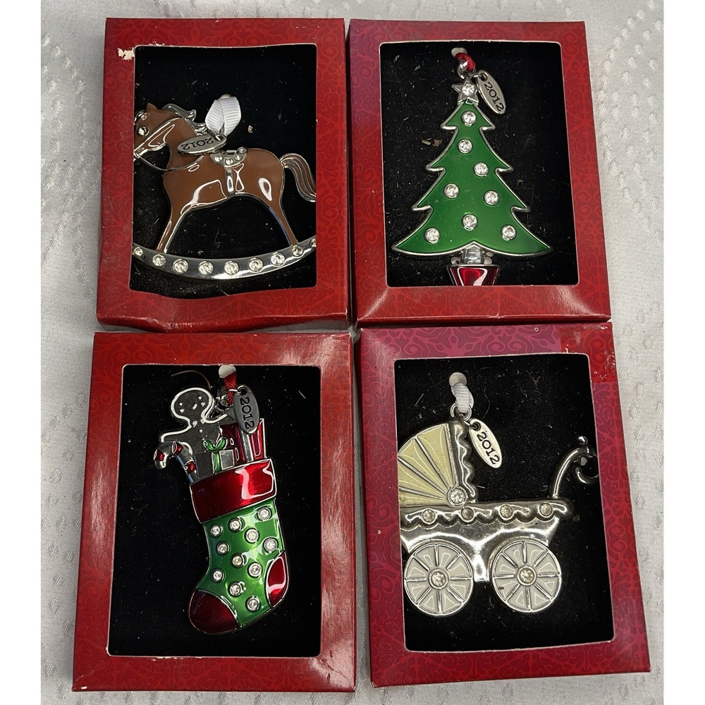 St. Nicholas Square 2012 Christmas Ornaments Lot Of 4 Horse Tree Stocking Pram